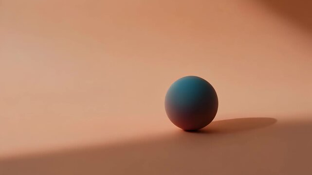 Colorful sphere rolls across a smooth, peach-toned surface, creating soft shadows and highlighting its gradient texture, showcasing motion and visual continuity in three frames