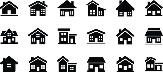 Fototapeta premium Collection of various house icons in black and white