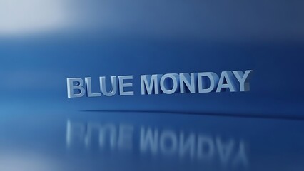 Blue Monday concept with reflective text on blue background