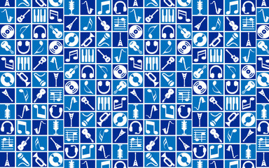 music icon blue color seamless pattern vector