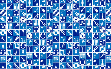 music icon blue color seamless pattern.