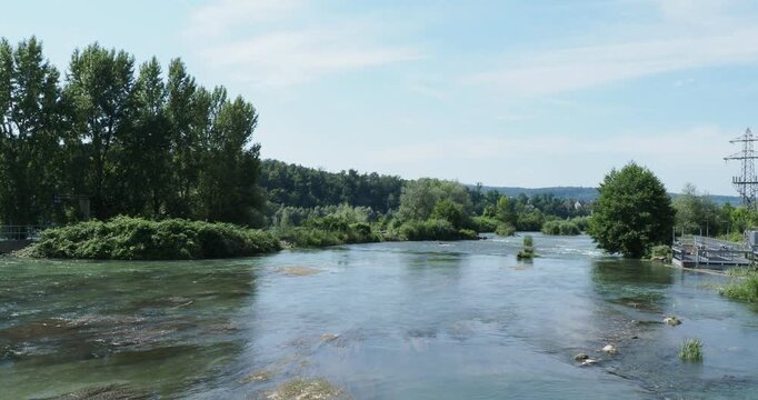 Kraftwerk Rheinfelden (Baden) Einlauf des Ehemaligen Oberwasserkanals mit Fischpass am Stauwehr au deutscher Seite 
