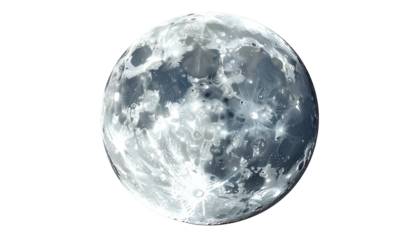 A detailed, isolated full moon, featuring luminous craters and textured surface against black