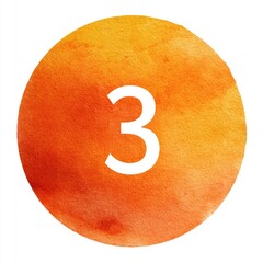 Number "3" centered in an orange watercolor circle
