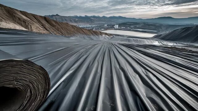 Flexible landfill liner membrane flexes smoothly as it selfseals minor punctures showcasing innovative environmental protection in waste containment systems.