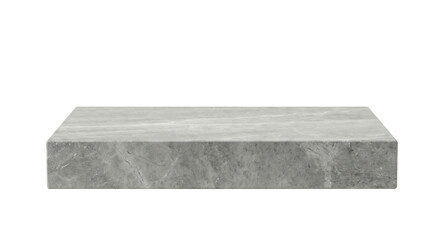 Grey marble podium display. Stone slab platform.