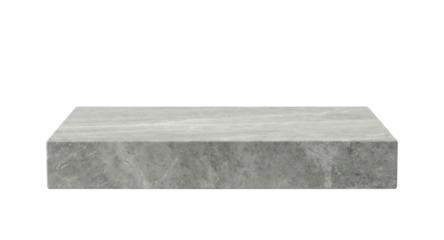Grey marble podium display. Stone slab platform.