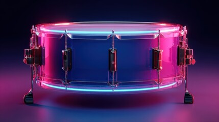 A Transparent Steelpan Drum Rendered With Neon Lighting