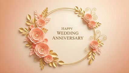 Naklejka premium Elegant papercraft floral wreath frames the heartfelt message celebrating a beautiful and loving wedding anniversary occasion with delicate artistry