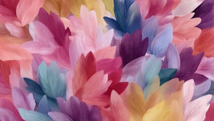 Textured, colorful brushstrokes form floral or feathery abstract pattern