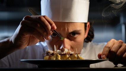 Professional Chef Garnishing Fine Dining Dessert