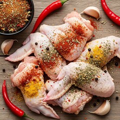 Raw Chicken Wings Spices.