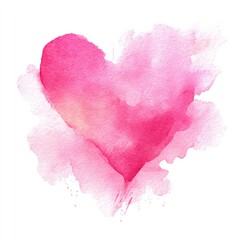 Pink watercolor heart with bleeding edges, isolated on a white background