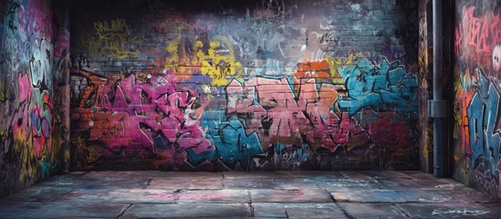Graffiti-covered brick wall in a grungy urban corner setting