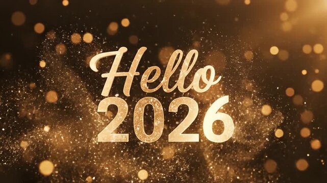 Hello 2026, New Year golden shiny background.