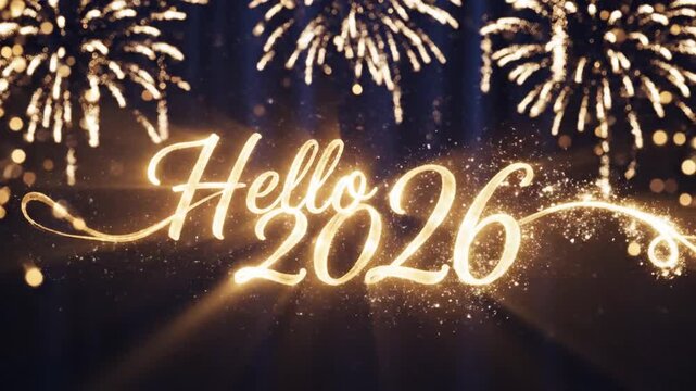 Hello 2026, New Year Celebration Fireworks Golden Glow.