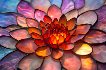 Glowing 3D Abstract Flower with Stained Glass Texture and internal Light