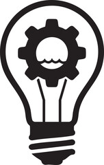 Lightbulb with Gear Cog Symbol for Strategic Ideas Silhouettes isolated on white background