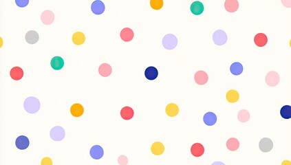 Pattern of colorful polka dots scattered on a light cream, off-white background