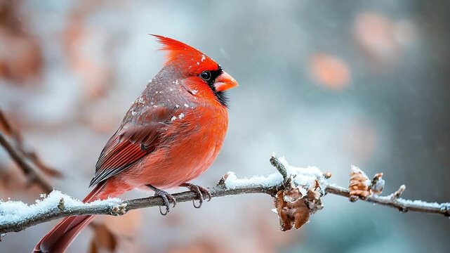 red male cardinal bird branch winter wildlife video