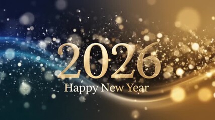 A festive design featuring sparkling lights and fluid shapes celebrating the New Year 2026