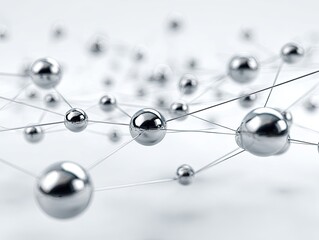 Abstract network spheres linked by lines on white, shallow depth of field