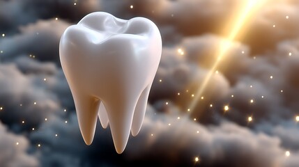 3D Render of a Tooth Floating in Space with Stars and a Cosmic Background
