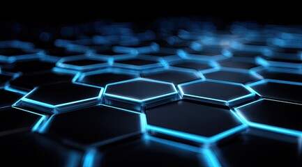 Glowing blue hexagonal pattern in deep perspective, futuristic hi-tech design