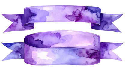 Two overlapping purple watercolor ribbons with dark and light shading against black