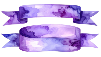 Two overlapping purple watercolor ribbons with dark and light shading against black