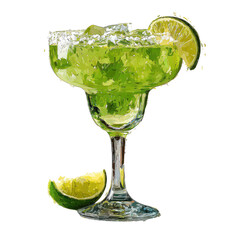 Vibrant green margarita in a classic glass, garnished with lime