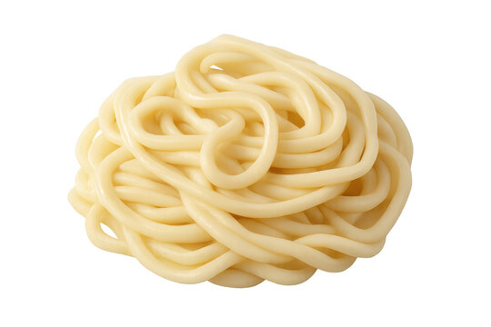 Cooked udon noodle nest on transparent background