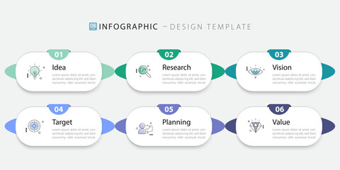 Infographic template. 6 Step timeline journey, Flat simple infographics design template. presentation graph. Business concept with numbers 6 options or steps vector illustration.