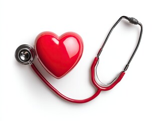 Heart & stethoscope on white. Medical checkup, health. Top-down view