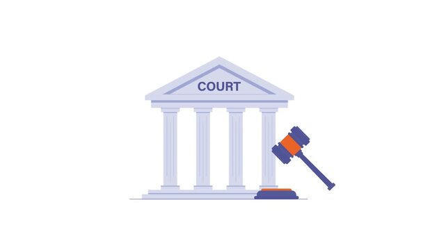 4k Court Building with Gavel. Law and Justice Concept Animation Video