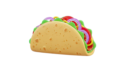 3D Taco with Vegetables Isolated on White Background