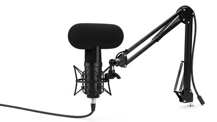 Professional studio microphone with boom arm and shock mount isolated