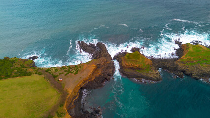 sea and rocks Ilh&eacute;us das Contendas ou da Mina na linha costeira da ilha Terceira nos A&ccedil;ores 