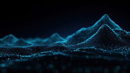 Abstract blue points forming a mountainous, wavelike landscape on dark background