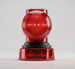 Red transparent hazard warning light, circular lens, on white background