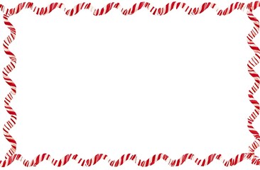 Festive rectangular frame made of wavy, red and white striped candy canes