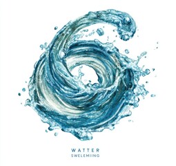 Water swirls in a six-shaped, fluid form; liquid bursts and droplets abound