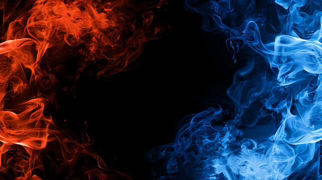 Abstract fire and ice energy background with smoke effect