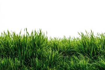 Lush green grass patch against a stark white background, close-up shot