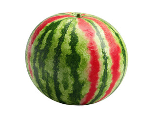 Close-up of a vibrant watermelon.  Striped red and green.  Round, whole fruit
