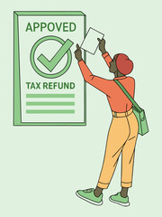 Approved Tax Refund Document with Checkmark Flat Vector Illustration
