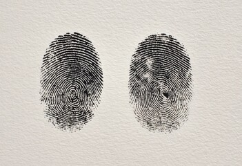 Two distinct, dark fingerprints on off-white textured paper background