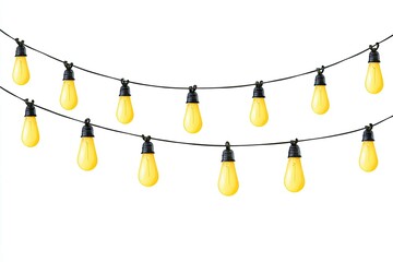 Two rows of glowing lightbulbs strung against a clean, bright white backdrop