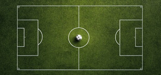 Aerial view of a soccer field with a ball at center