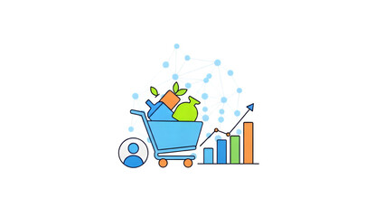 Obraz premium A colorful shopping cart with various items isolated on transparent background